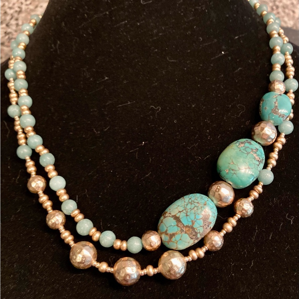 Two strand necklace with gold tone beads. turquoise howlite and clasp.  New